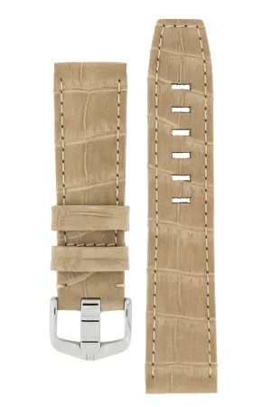 Hirsch TRITONE Nubuck Alligator Leather Watch Strap in BEIGE with WHITE Stitching