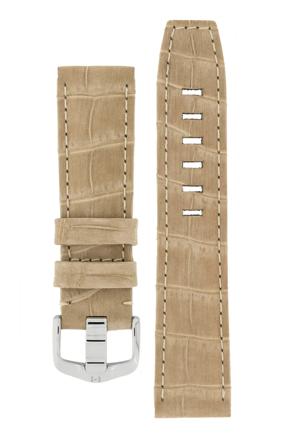 Hirsch TRITONE Nubuck Alligator Leather Watch Strap in BEIGE with WHITE Stitching