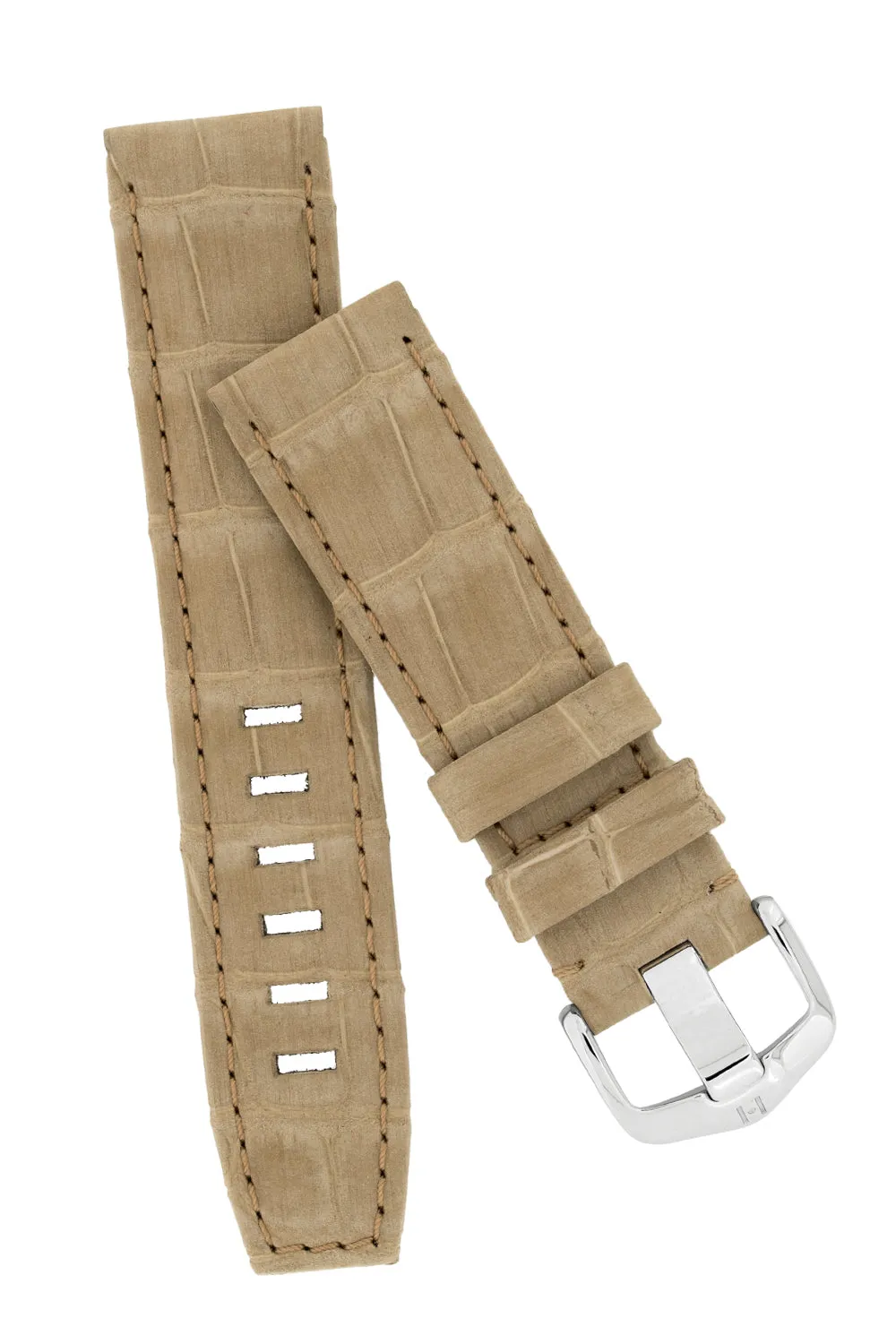 Hirsch TRITONE Nubuck Alligator Leather Watch Strap in BEIGE