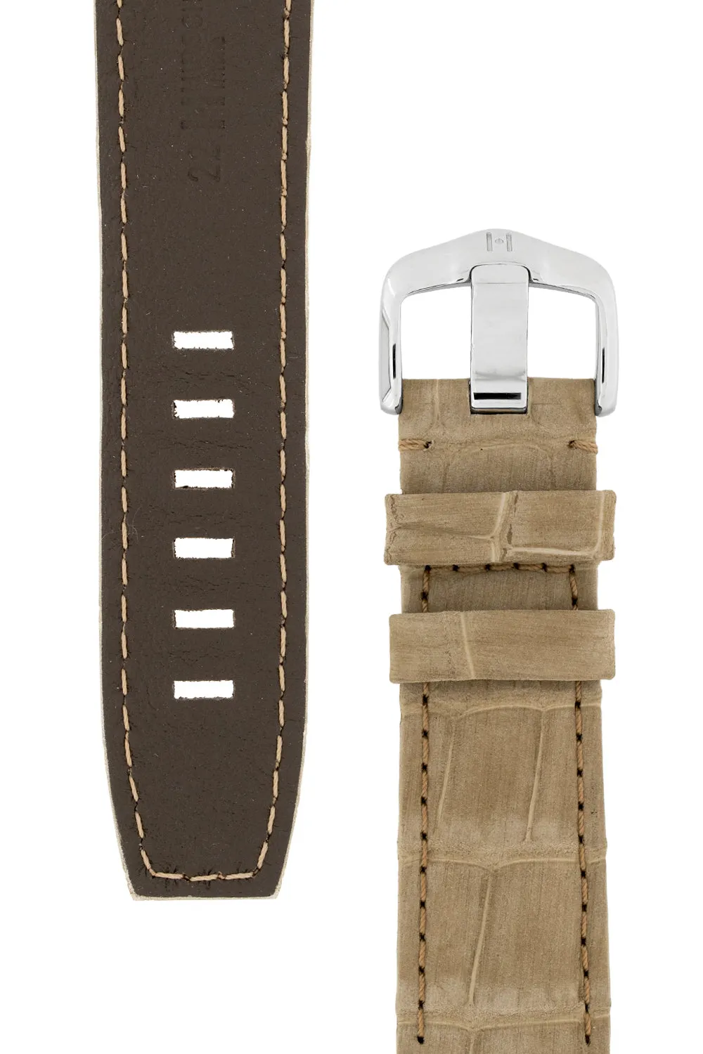 Hirsch TRITONE Nubuck Alligator Leather Watch Strap in BEIGE