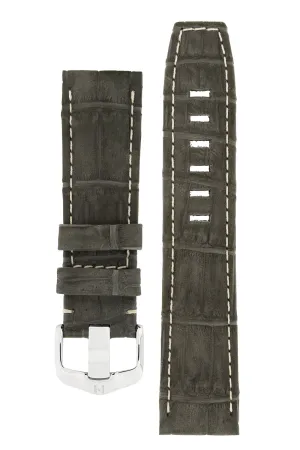 Hirsch TRITONE Nubuck Alligator Leather Watch Strap in BLACK With WHITE Stitching