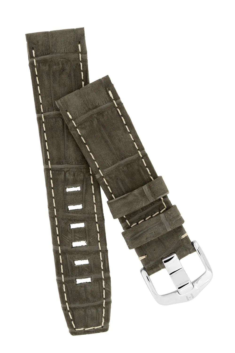 Hirsch TRITONE Nubuck Alligator Leather Watch Strap in BLACK With WHITE Stitching