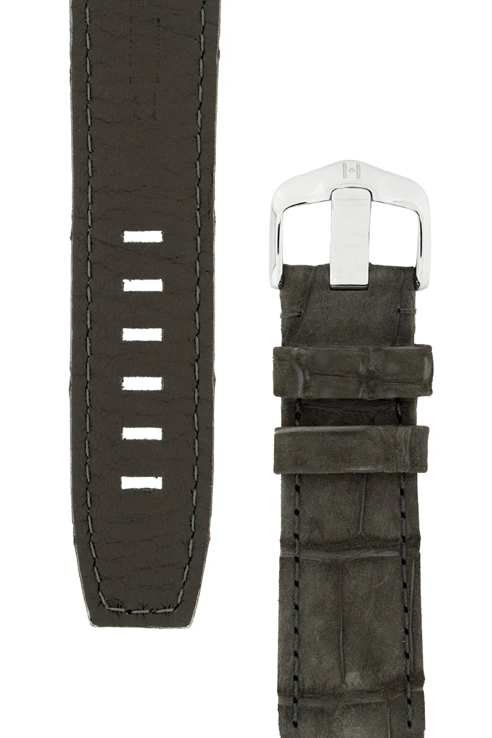 Hirsch TRITONE Nubuck Alligator Leather Watch Strap in BLACK