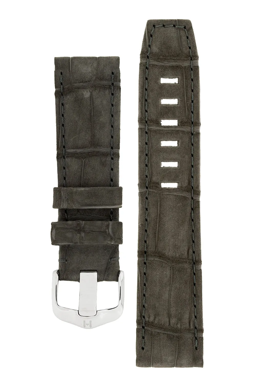 Hirsch TRITONE Nubuck Alligator Leather Watch Strap in BLACK