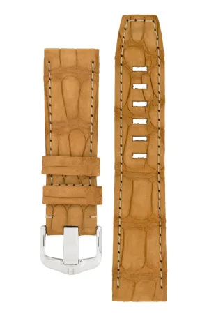 Hirsch TRITONE Nubuck Alligator Leather Watch Strap in GOLD BROWN