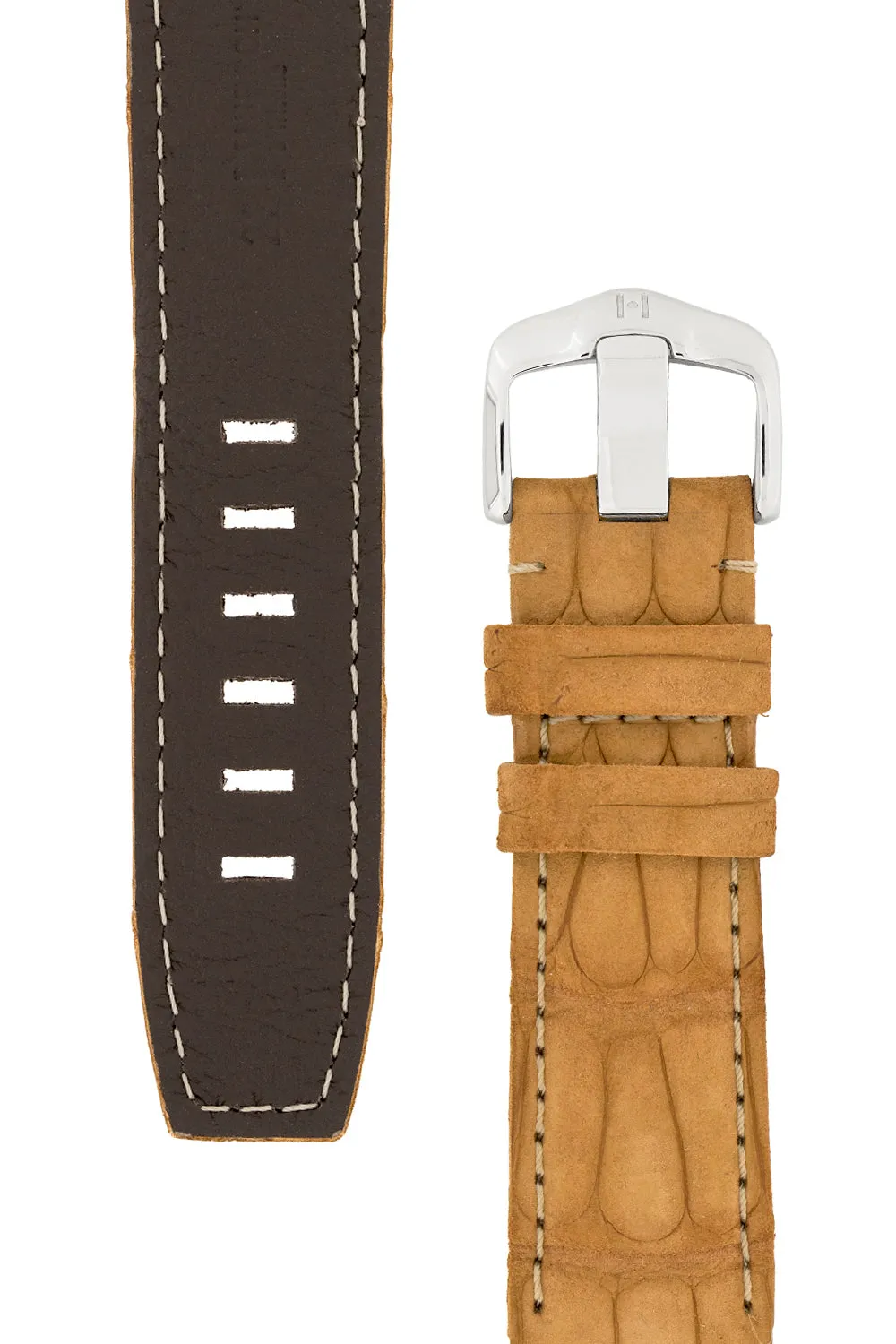 Hirsch TRITONE Nubuck Alligator Leather Watch Strap in GOLD BROWN