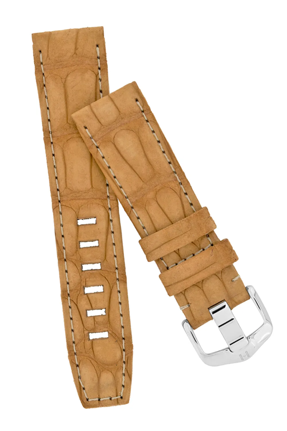 Hirsch TRITONE Nubuck Alligator Leather Watch Strap in GOLD BROWN