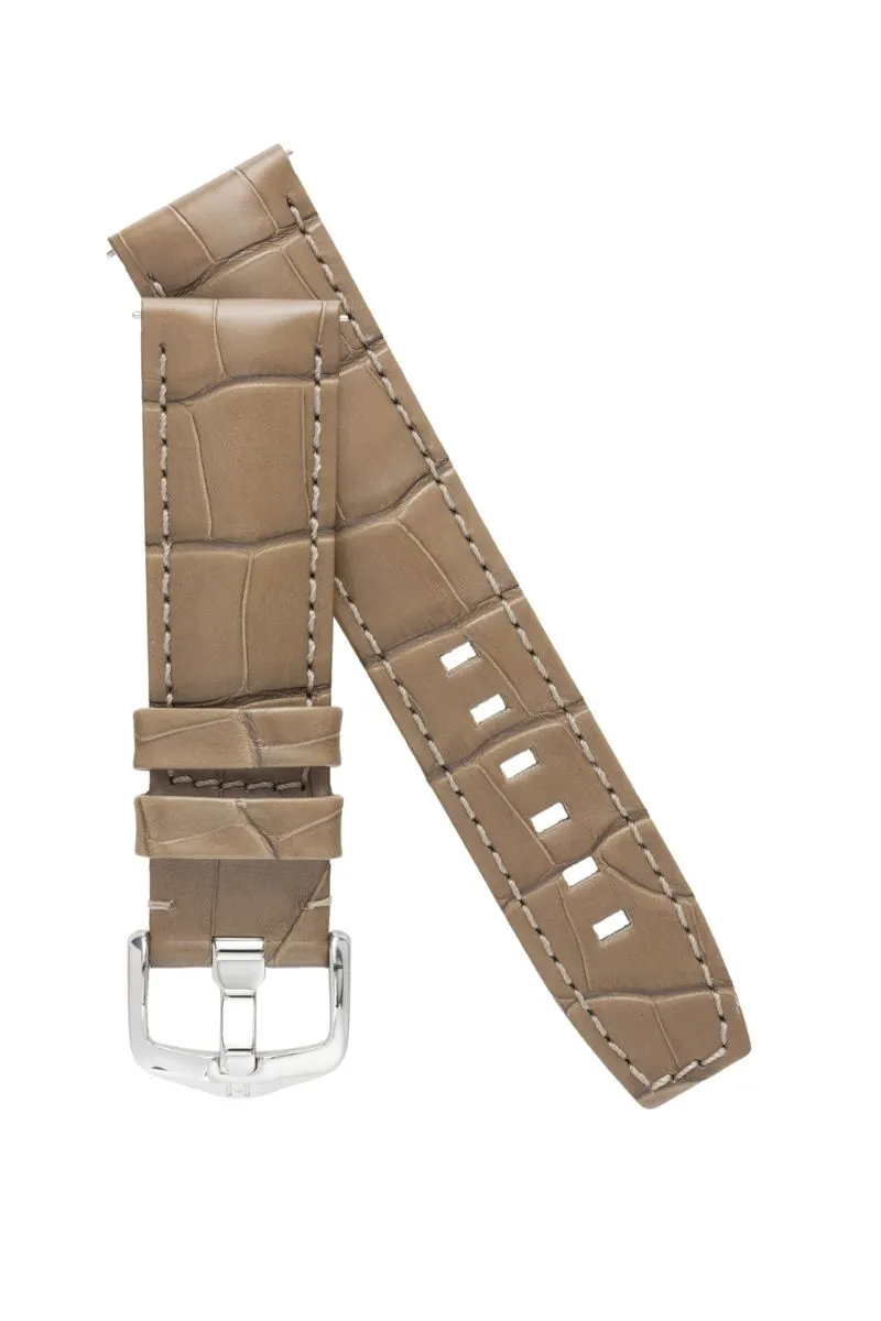 Hirsch TRITONE Padded Alligator Leather Watch Strap in BEIGE
