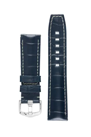 Hirsch TRITONE Padded Alligator Leather Watch Strap in BLUE With WHITE Stitching