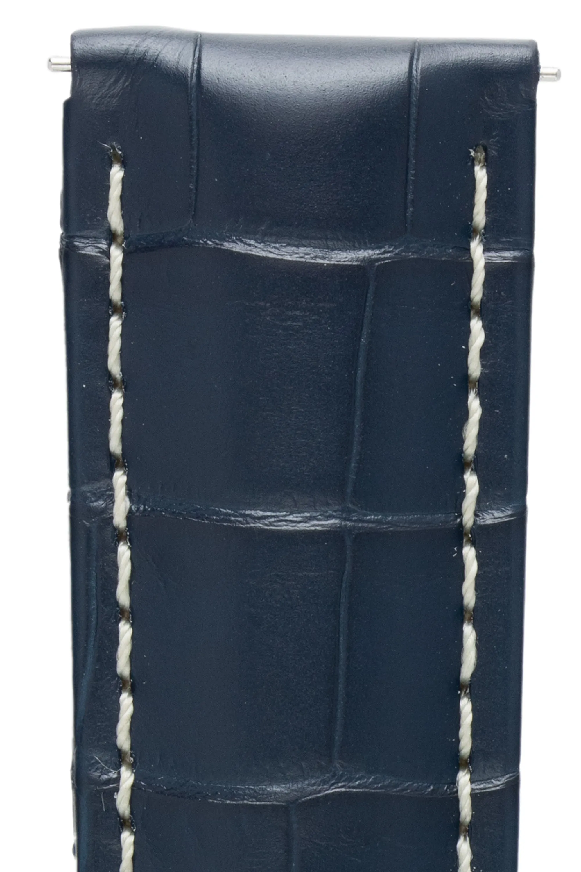 Hirsch TRITONE Padded Alligator Leather Watch Strap in BLUE With WHITE Stitching