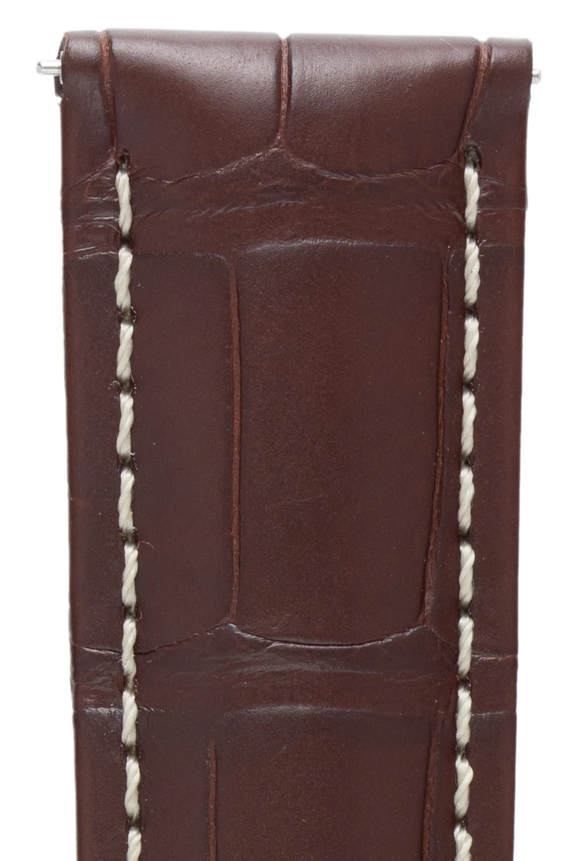 Hirsch TRITONE Padded Alligator Leather Watch Strap in BROWN With WHITE Stitching