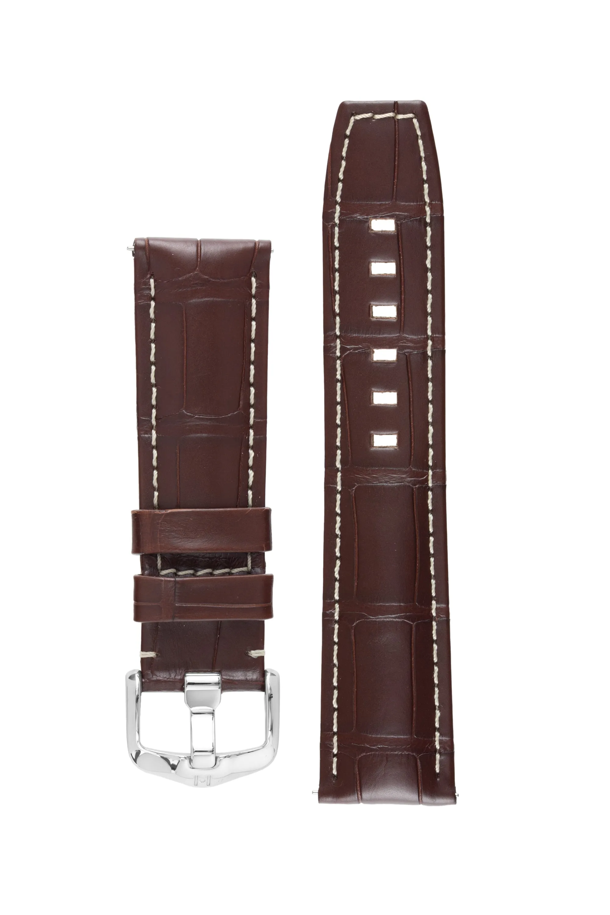 Hirsch TRITONE Padded Alligator Leather Watch Strap in BROWN With WHITE Stitching