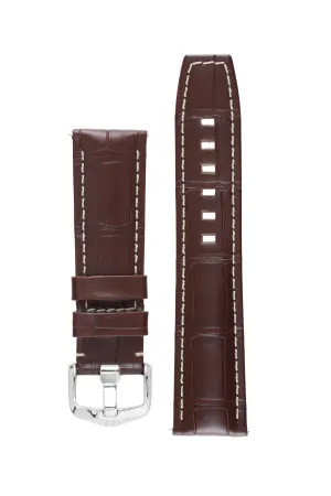Hirsch TRITONE Padded Alligator Leather Watch Strap in BROWN With WHITE Stitching