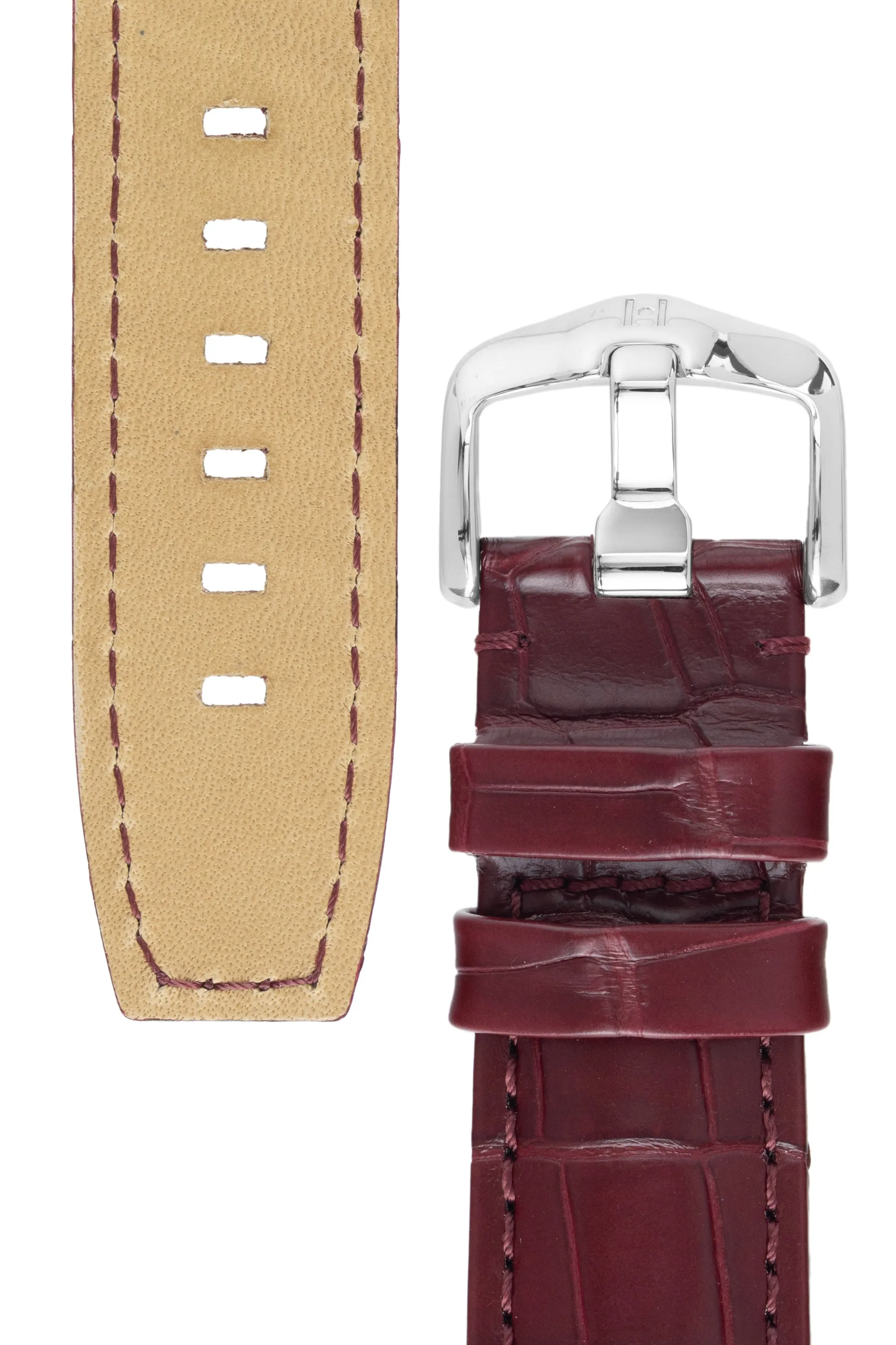 Hirsch TRITONE Padded Alligator Leather Watch Strap in BURGUNDY