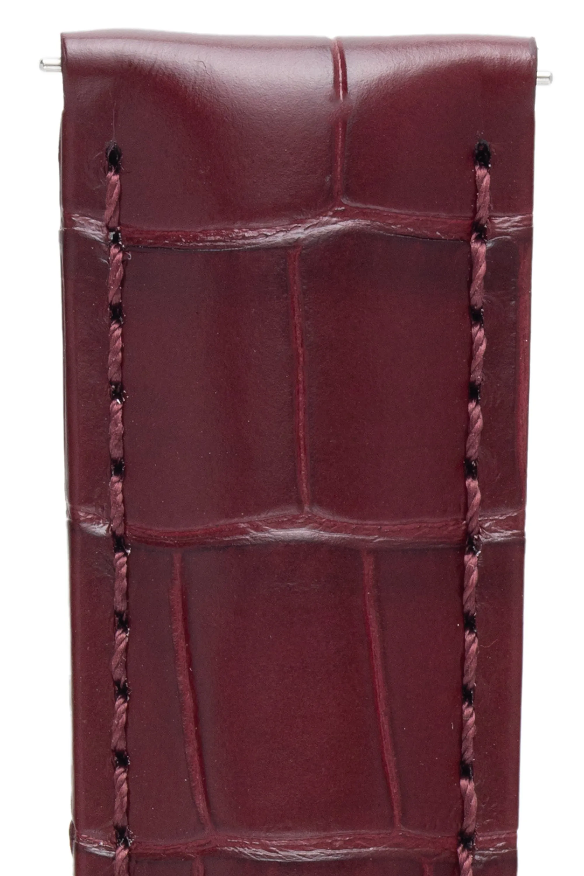 Hirsch TRITONE Padded Alligator Leather Watch Strap in BURGUNDY
