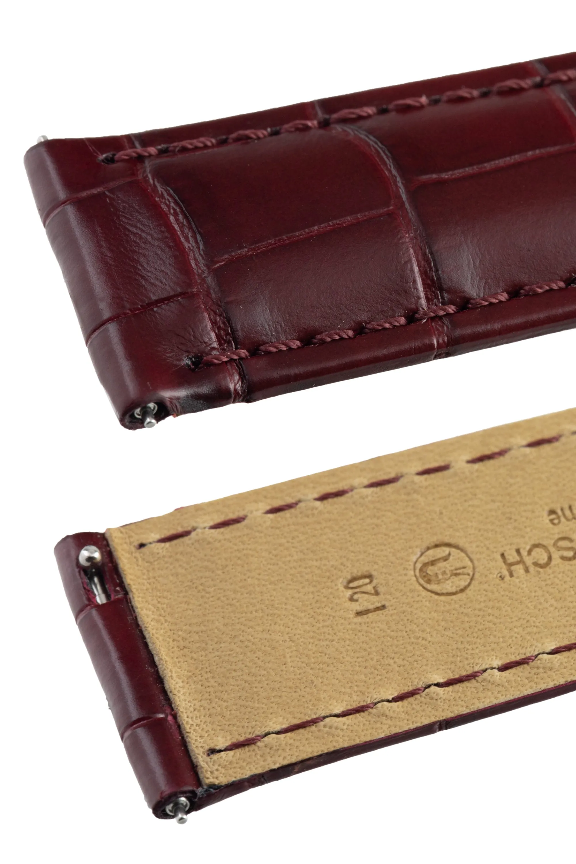 Hirsch TRITONE Padded Alligator Leather Watch Strap in BURGUNDY