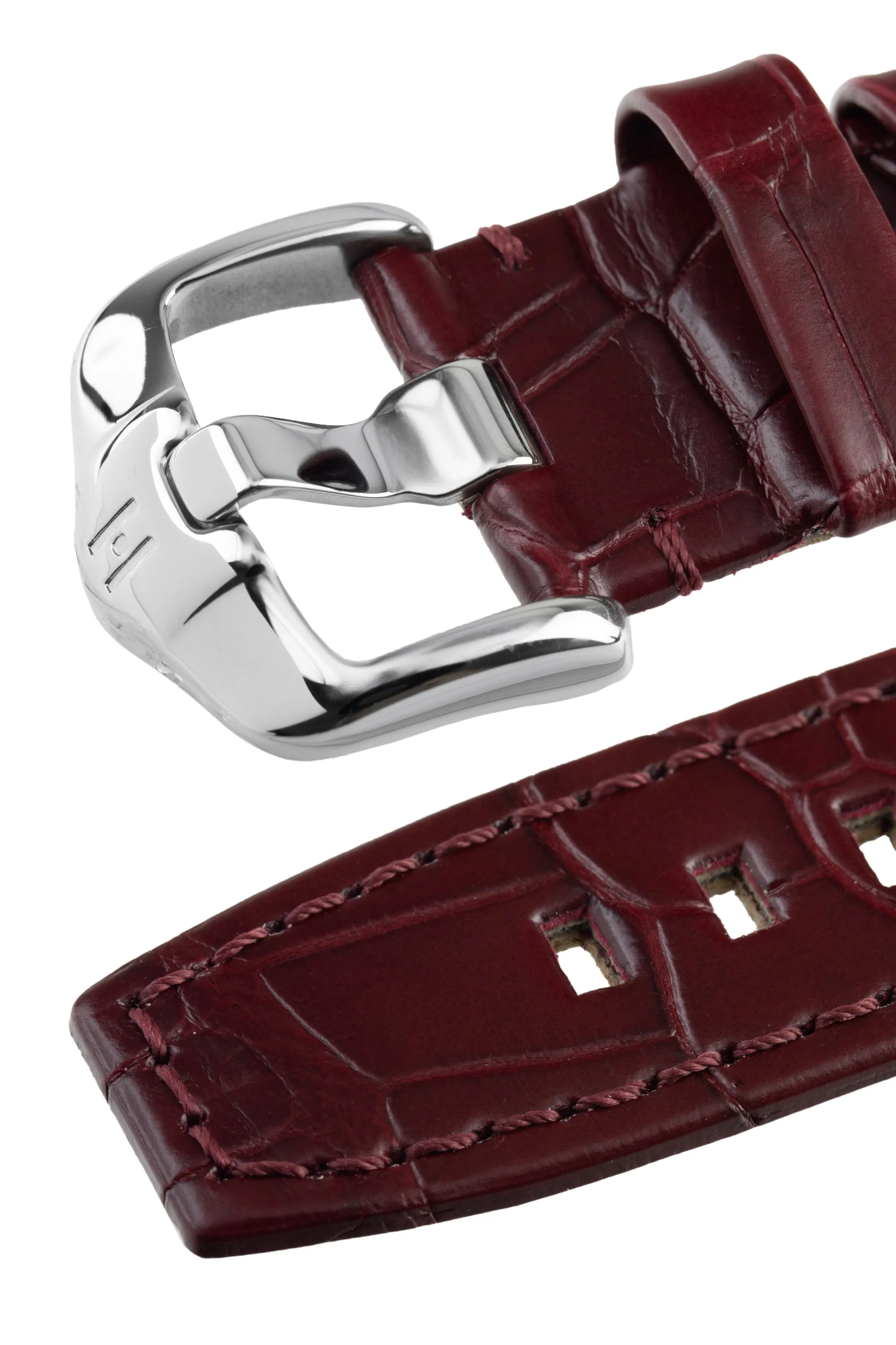 Hirsch TRITONE Padded Alligator Leather Watch Strap in BURGUNDY