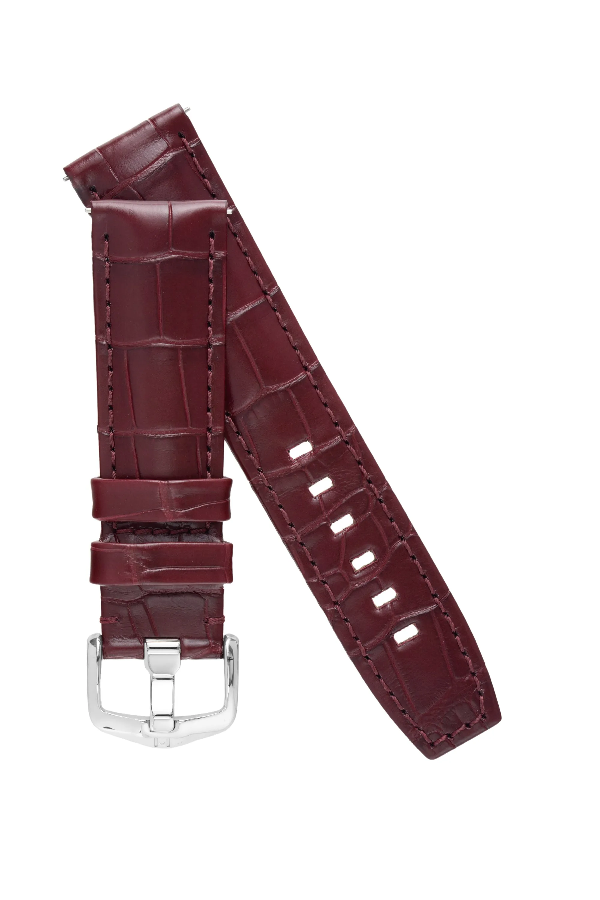 Hirsch TRITONE Padded Alligator Leather Watch Strap in BURGUNDY