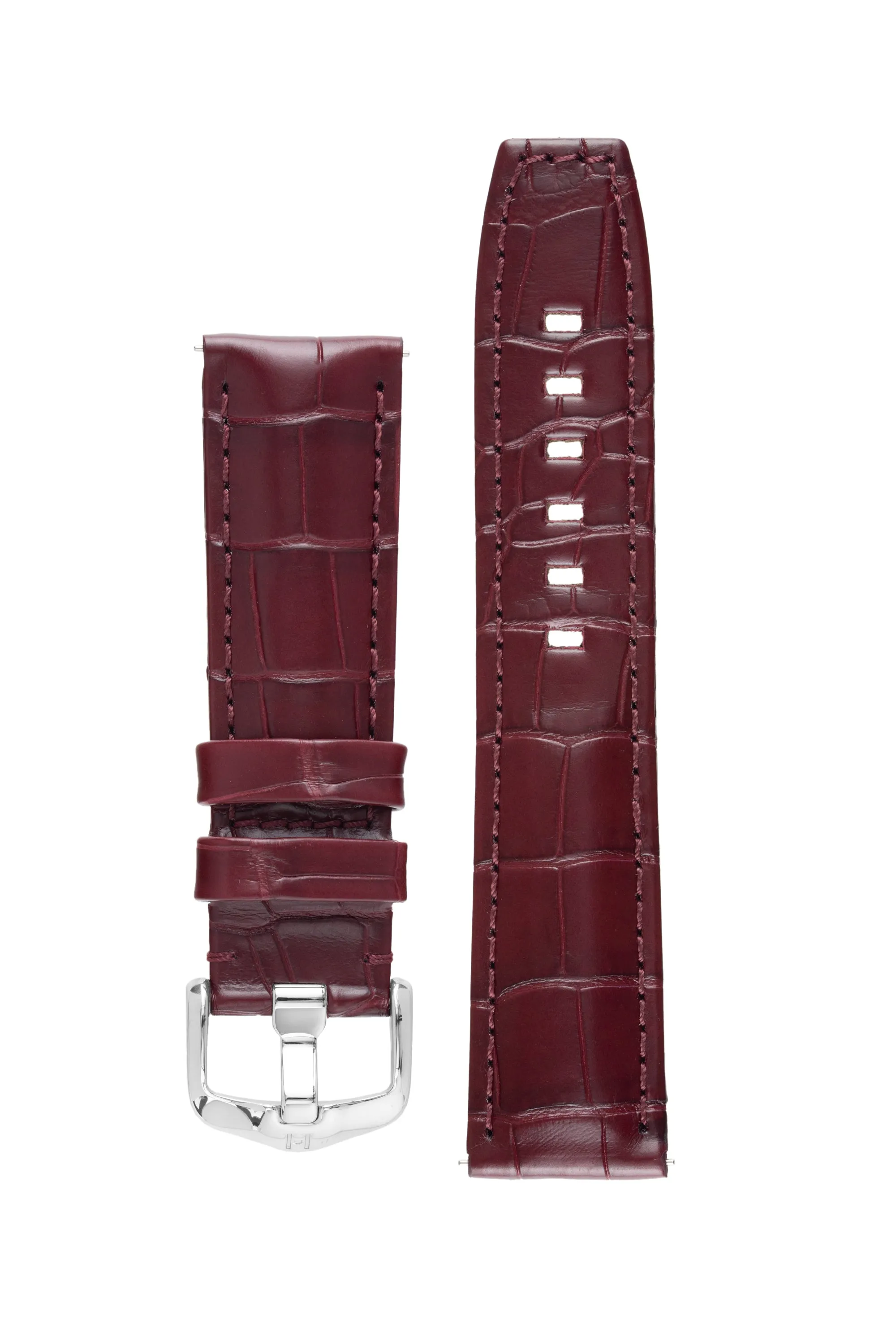 Hirsch TRITONE Padded Alligator Leather Watch Strap in BURGUNDY