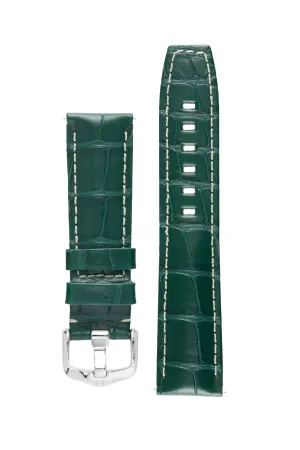 Hirsch TRITONE Padded Alligator Leather Watch Strap in DARK GREEN With WHITE Stitching