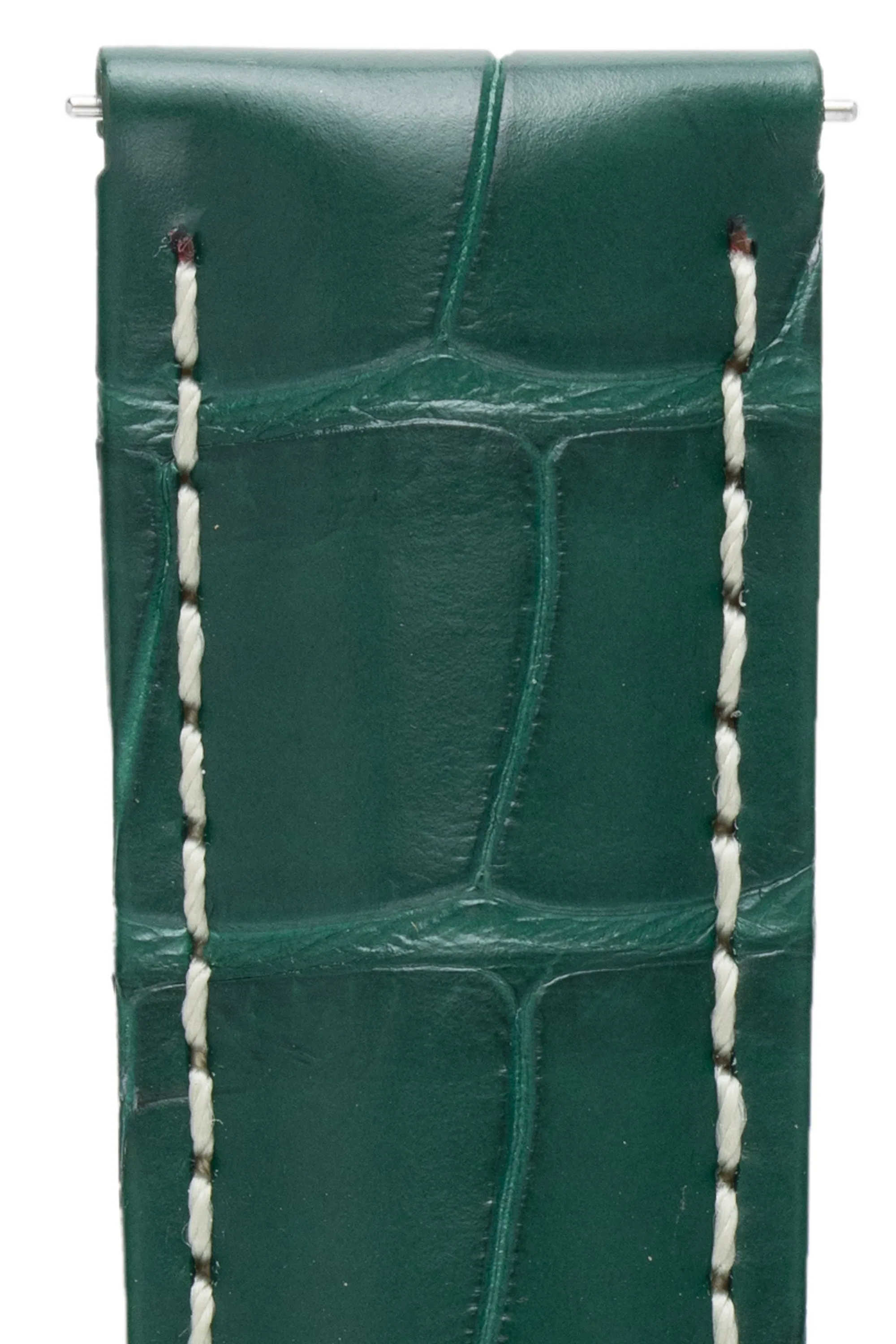 Hirsch TRITONE Padded Alligator Leather Watch Strap in DARK GREEN With WHITE Stitching
