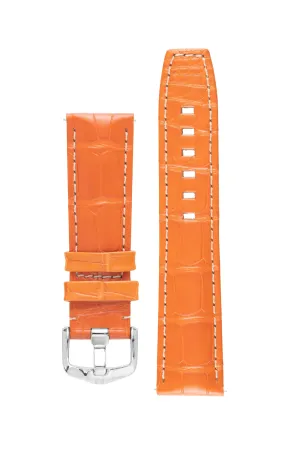Hirsch TRITONE Padded Alligator Leather Watch Strap in ORANGE With WHITE Contrast Stitching