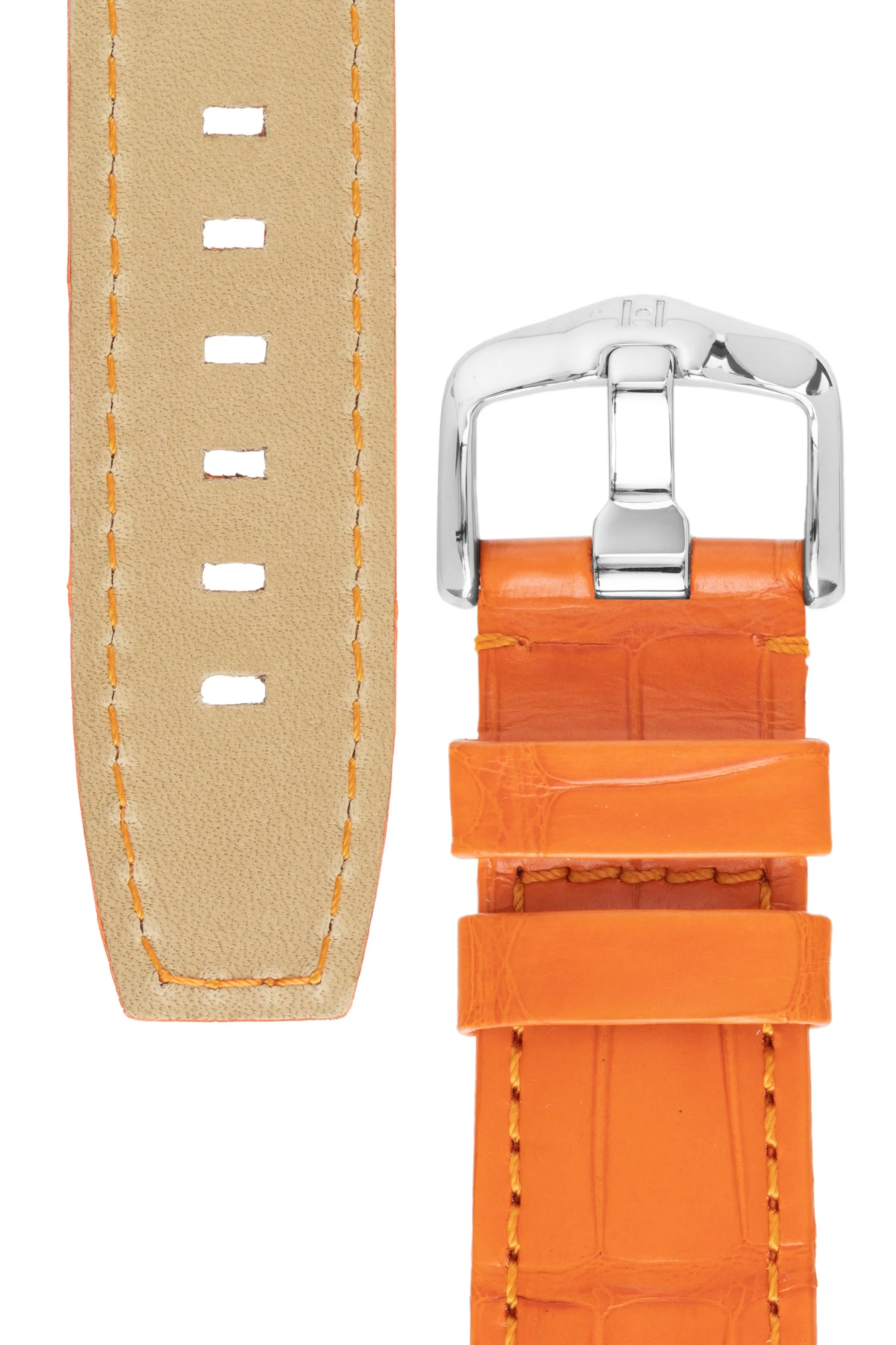 Hirsch TRITONE Padded Alligator Leather Watch Strap in ORANGE