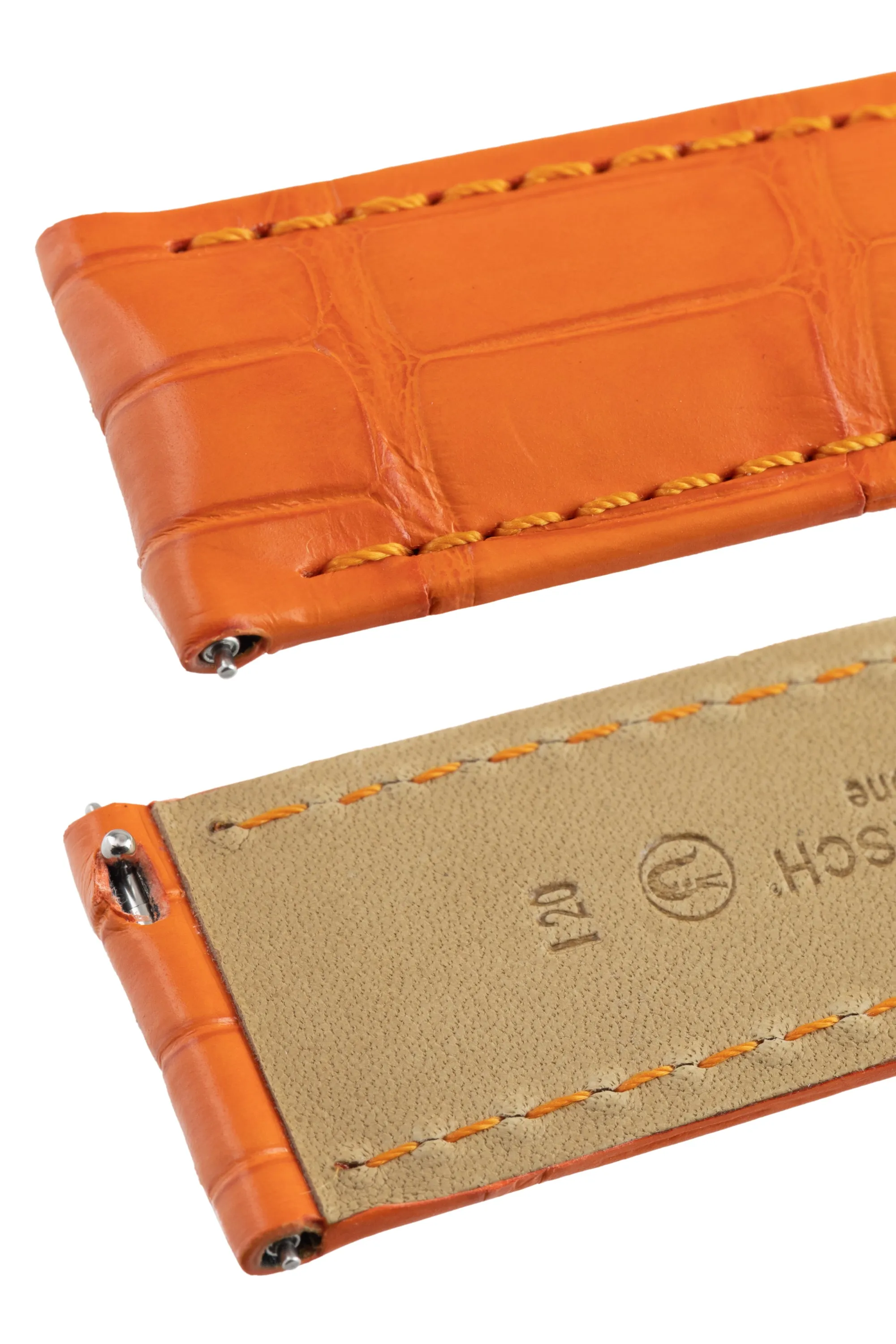 Hirsch TRITONE Padded Alligator Leather Watch Strap in ORANGE