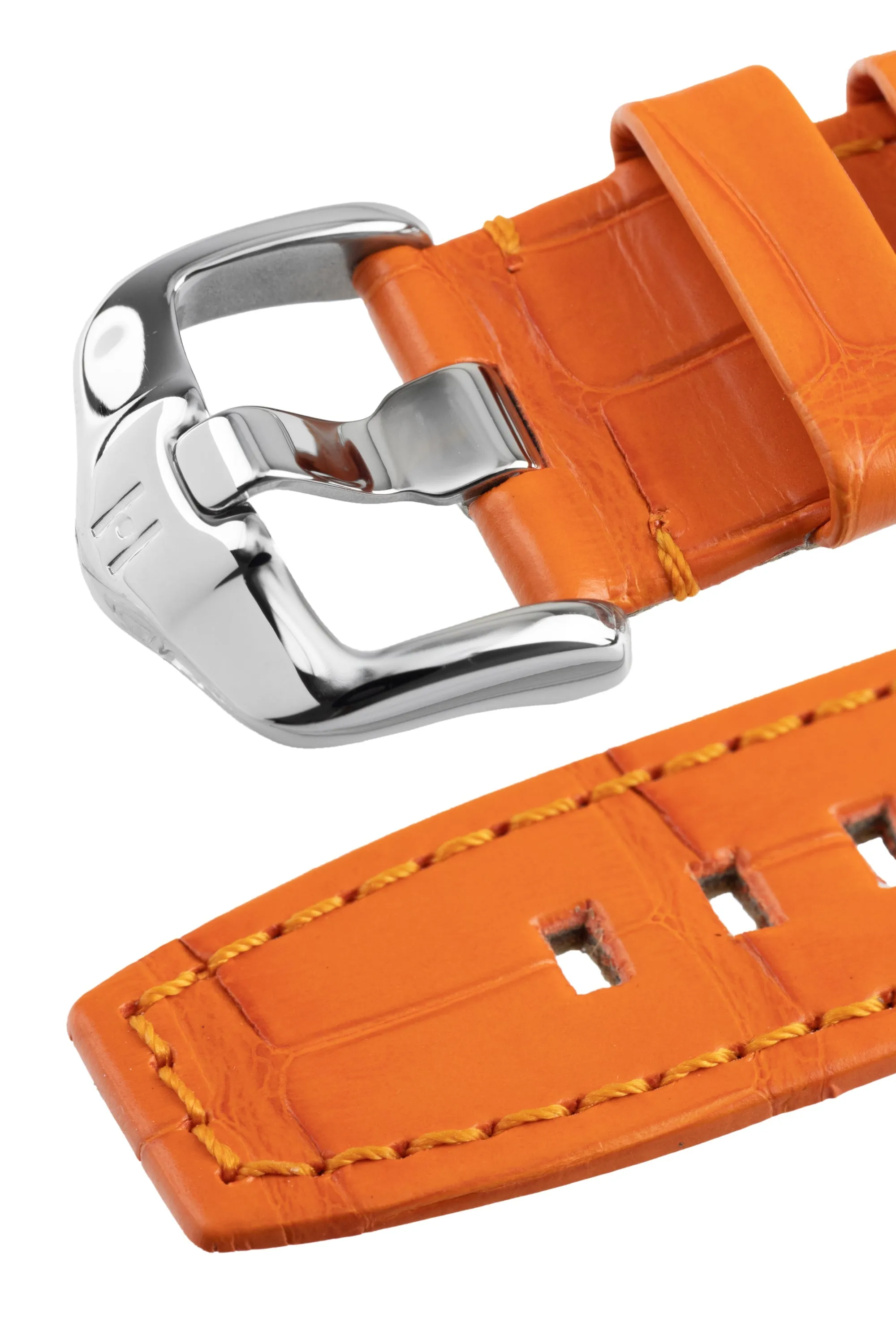 Hirsch TRITONE Padded Alligator Leather Watch Strap in ORANGE