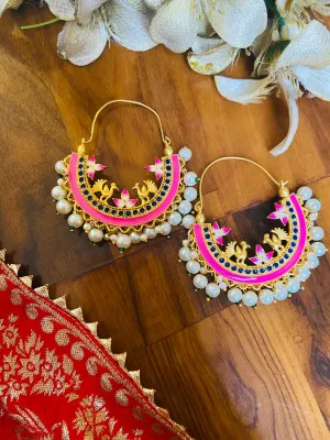 Hot Pink Meenakari Earrings