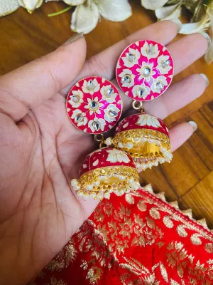Hot Pink Meenakari Jhoomki