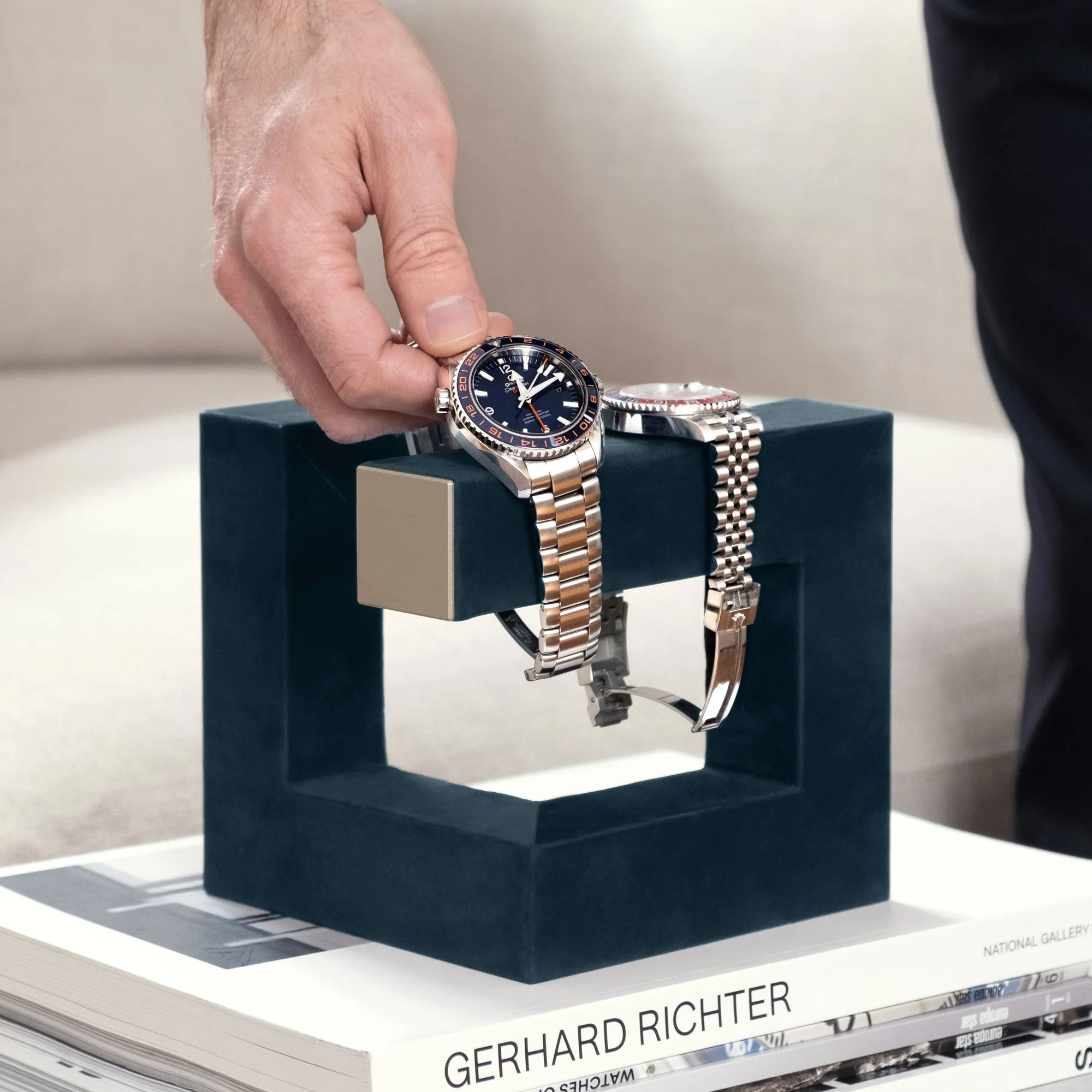 HUDSON DUO WATCH STAND - NAVY-TEAL / CHAMPAGNE