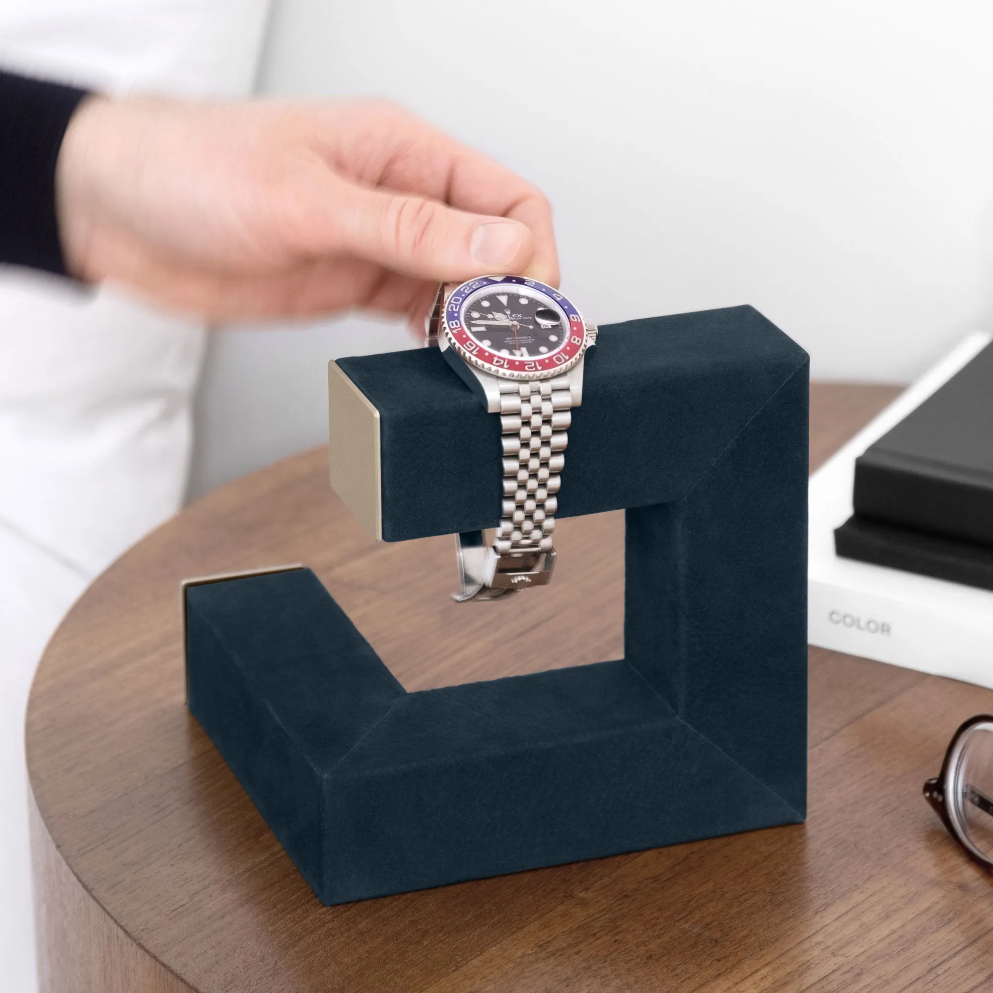 HUDSON DUO WATCH STAND - NAVY-TEAL / CHAMPAGNE