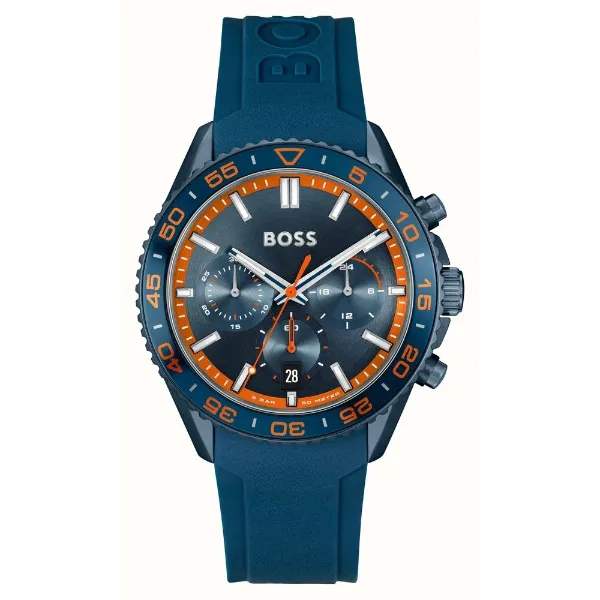 Hugo Boss Runner Navy Blue Silicone Strap Blue Dial Chronograph Quartz Watch for Gents - Boss 1514142