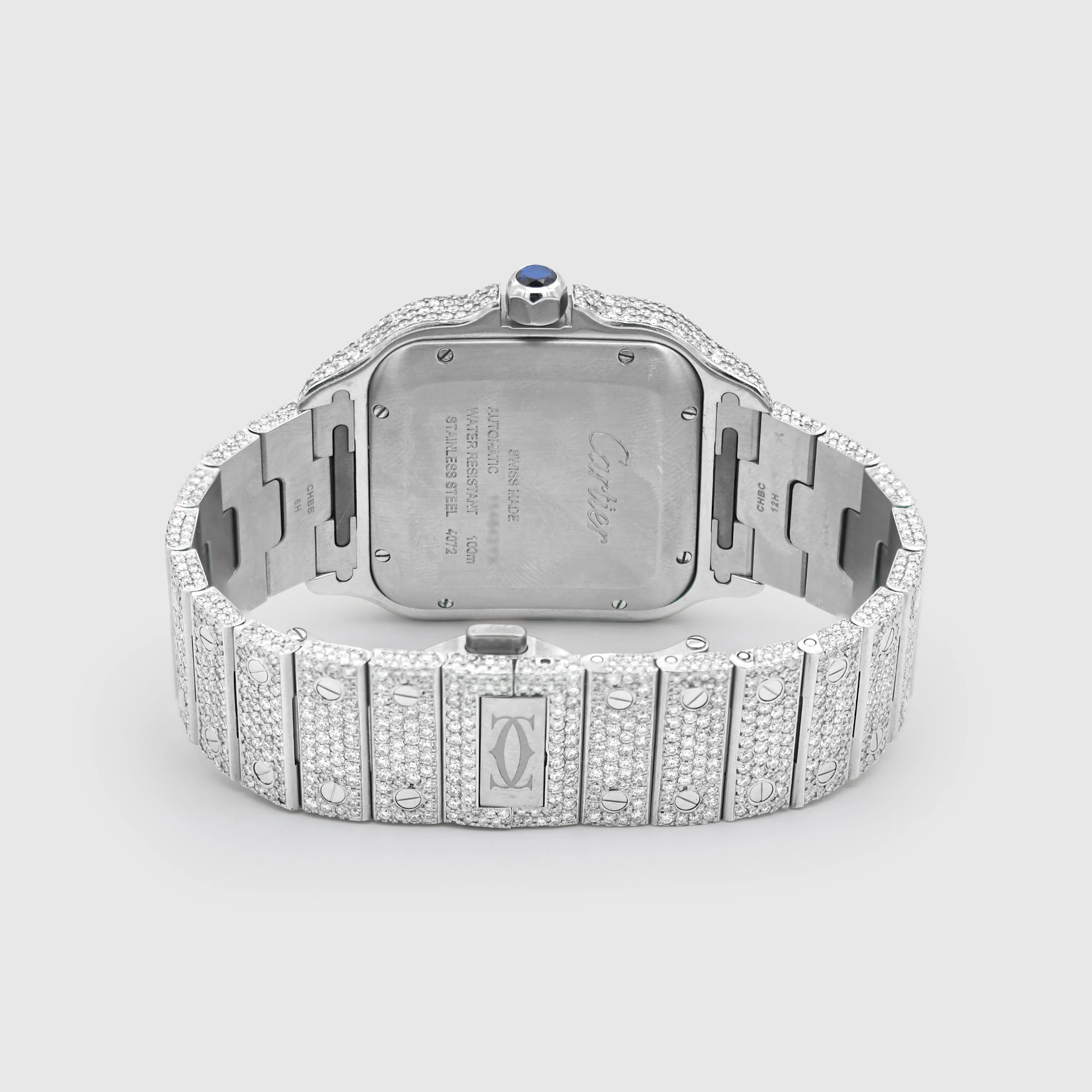 Iced Out Cartier Santos 35mm Medium Green Watch 15.5ct.