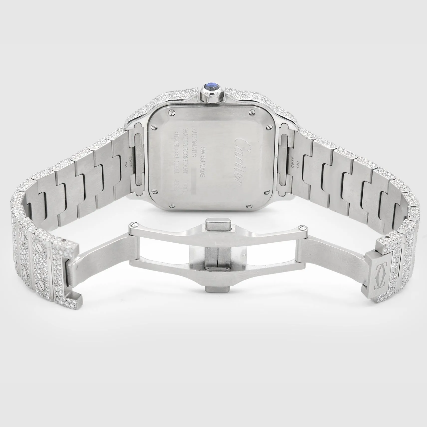 Iced Out Cartier Santos 35mm Medium Green Watch 15.5ct.