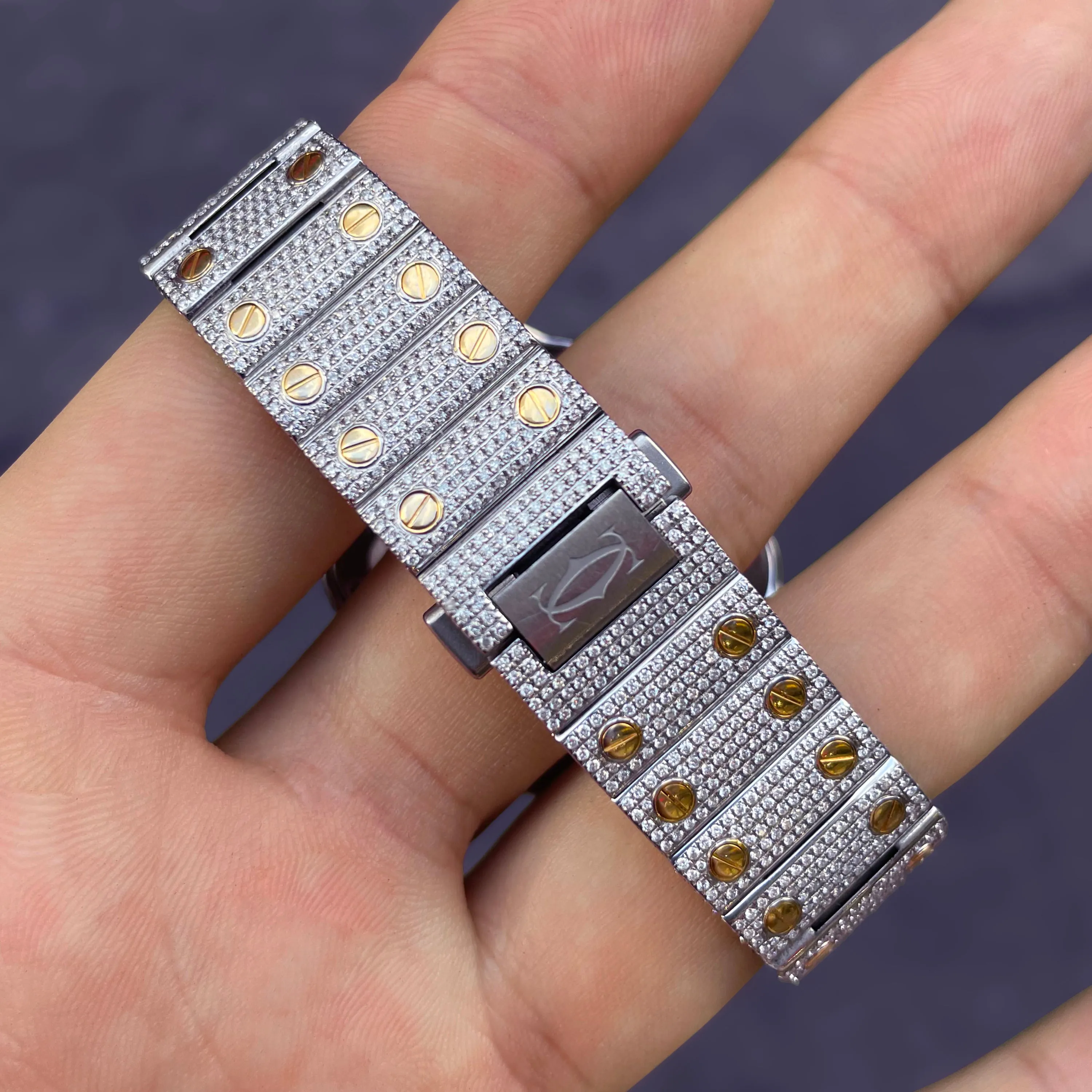 Iced Out Cartier Santos 35mm Two-Tone Medium Watch 15.5ct.