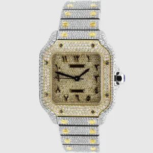 Iced Out Cartier Santos 35mm Two-Tone Medium Watch 15.5ct.