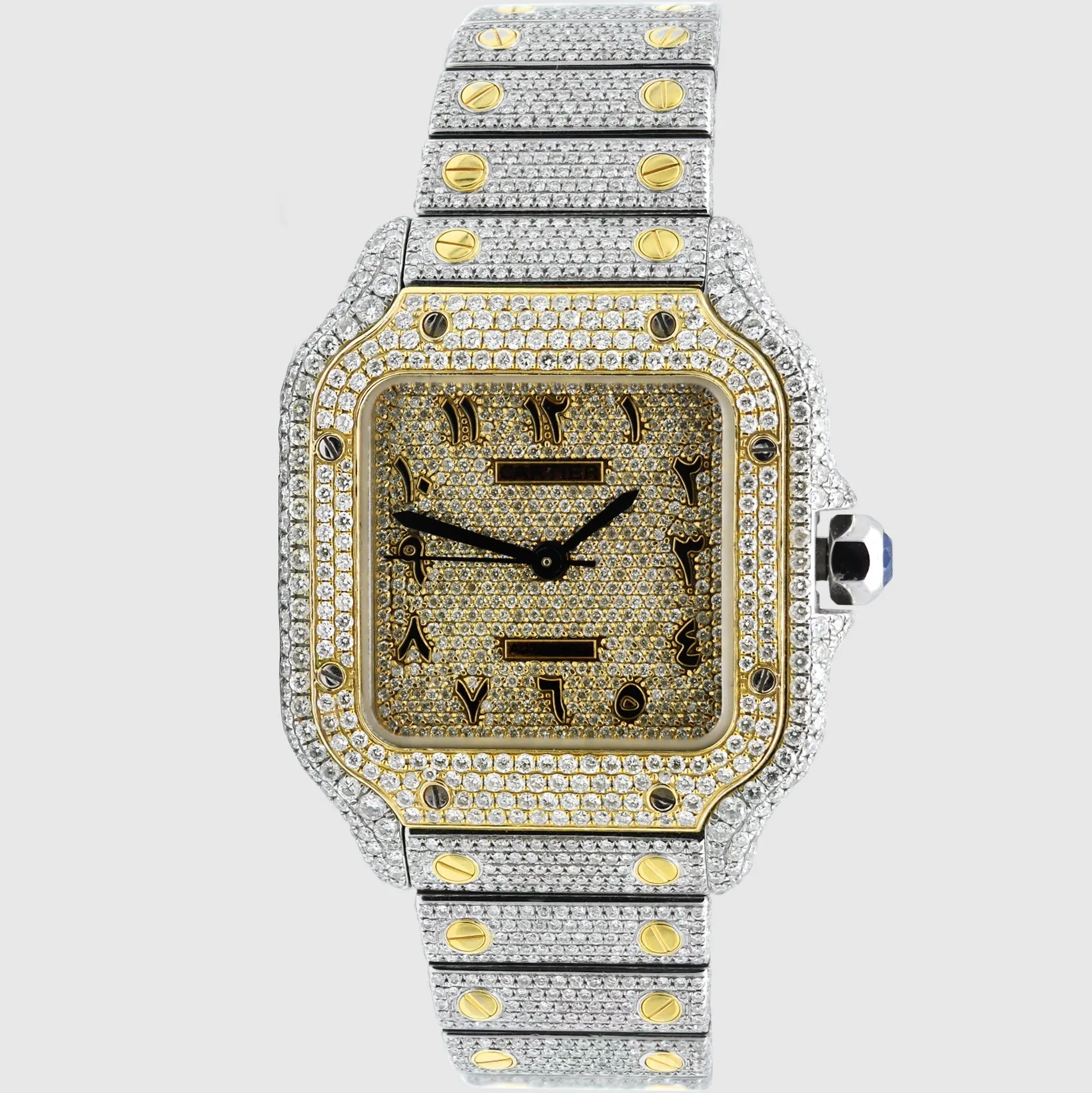 Iced Out Cartier Santos 35mm Two-Tone Medium Watch 15.5ct.