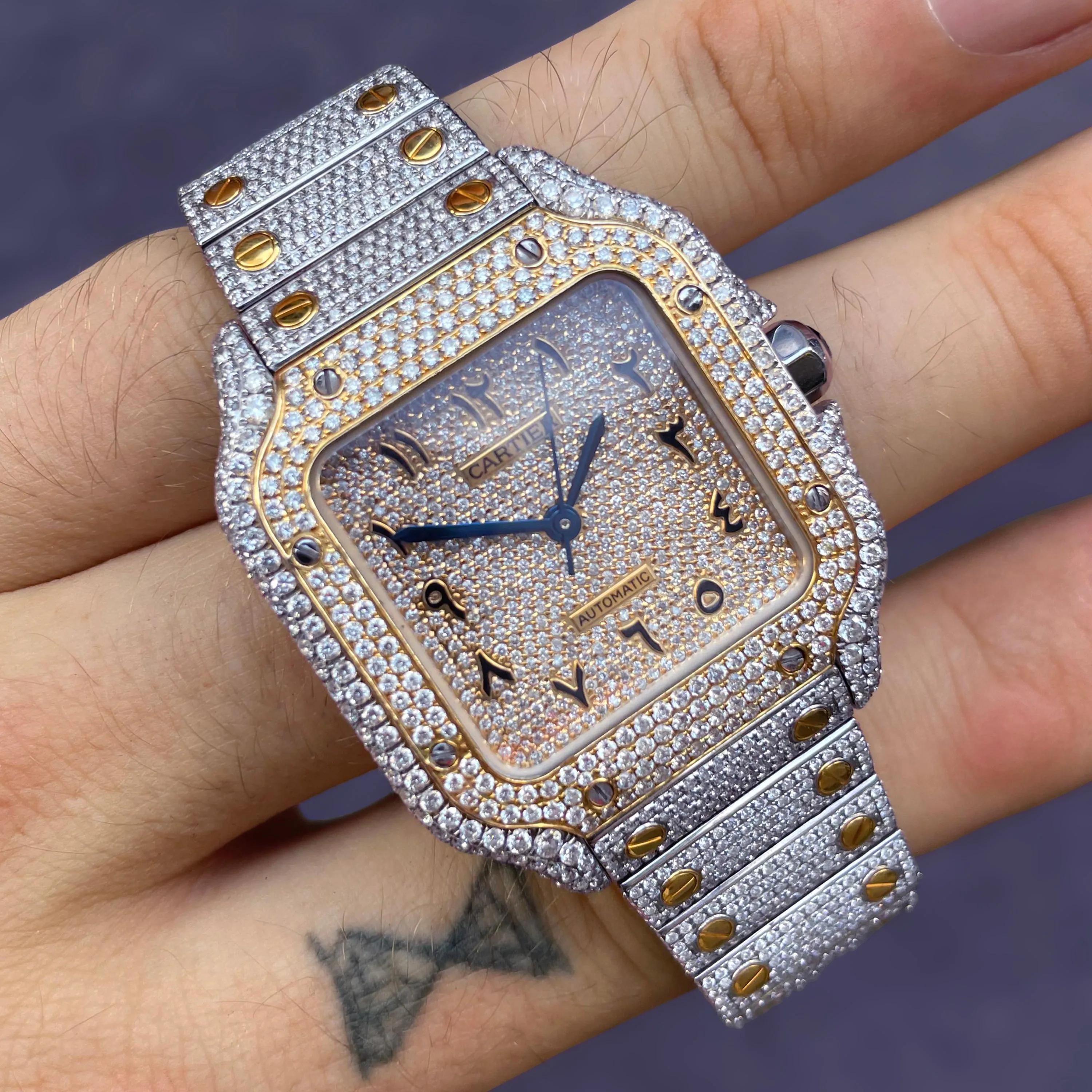 Iced Out Cartier Santos 35mm Two-Tone Medium Watch 15.5ct.