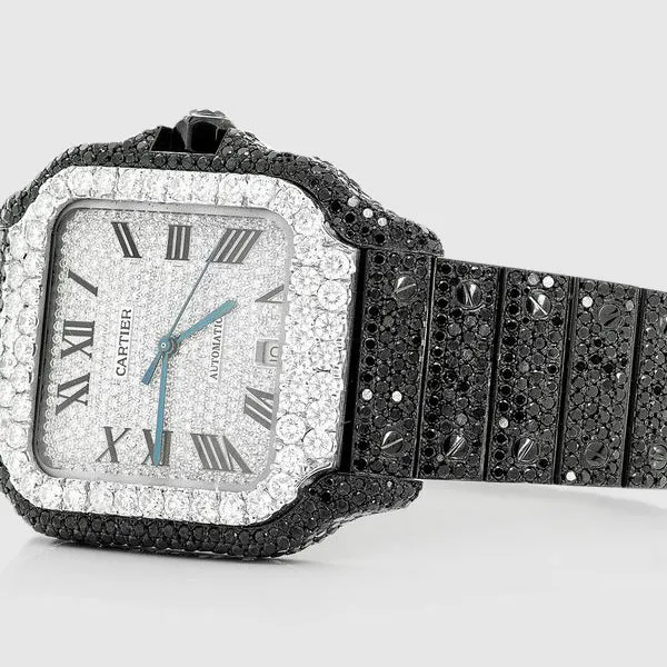 Iced Out Cartier Santos 40mm Black Diamond Watch 23.5ct.
