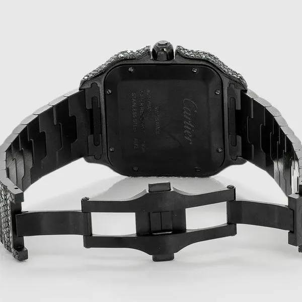 Iced Out Cartier Santos 40mm Black Diamond Watch 23.5ct.