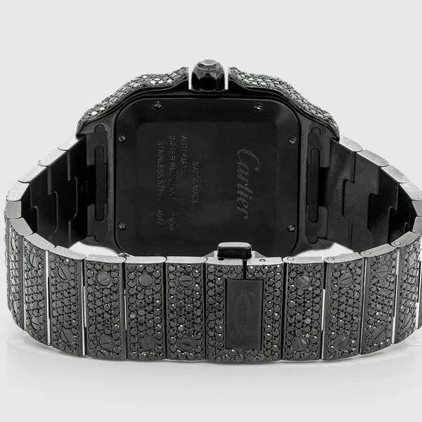 Iced Out Cartier Santos 40mm Black Diamond Watch 23.5ct.