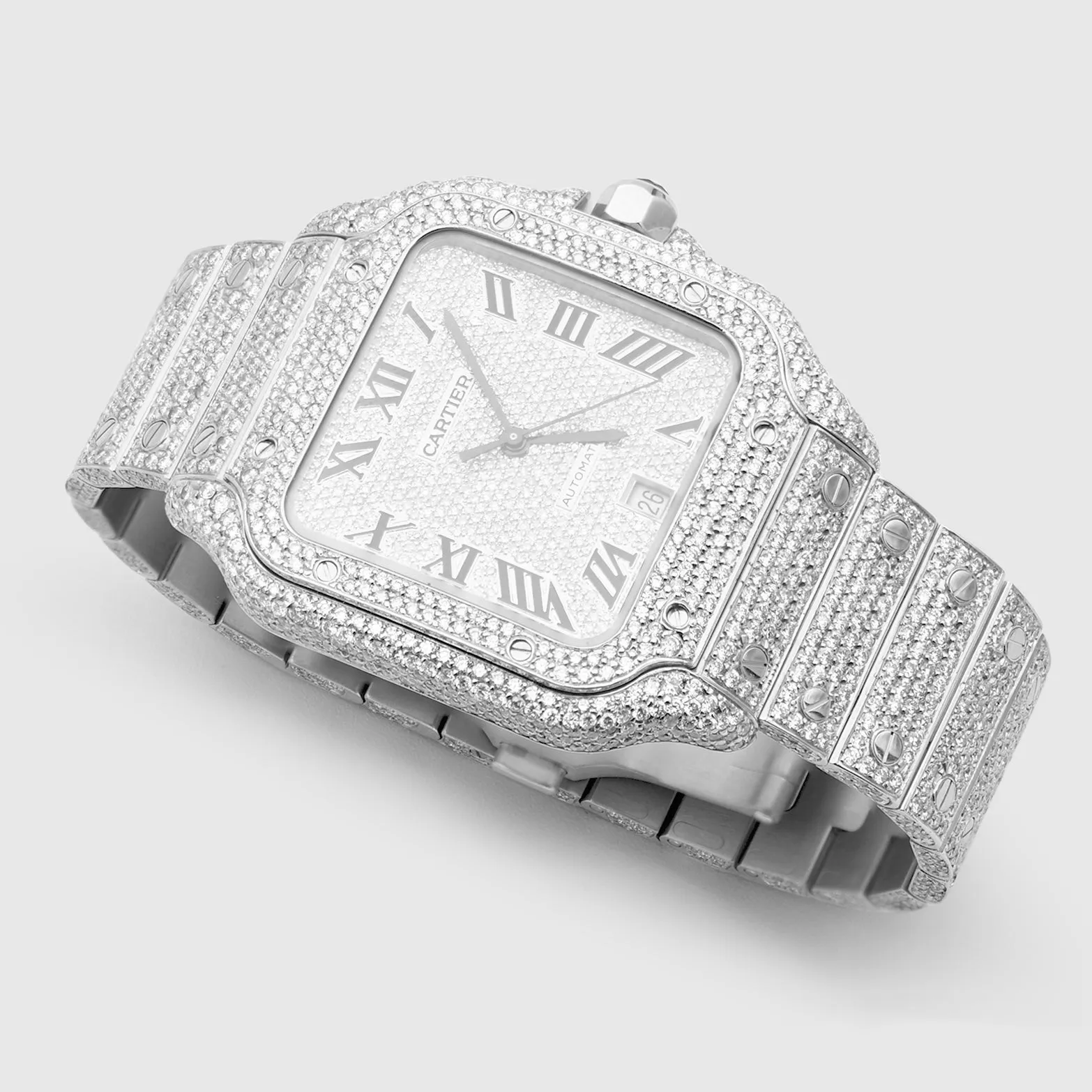Iced Out Cartier Santos 40mm Diamond Watch 22.6ct