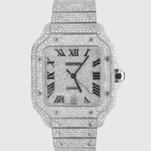 Iced Out Cartier Santos 40mm Diamond Watch 22.6ct