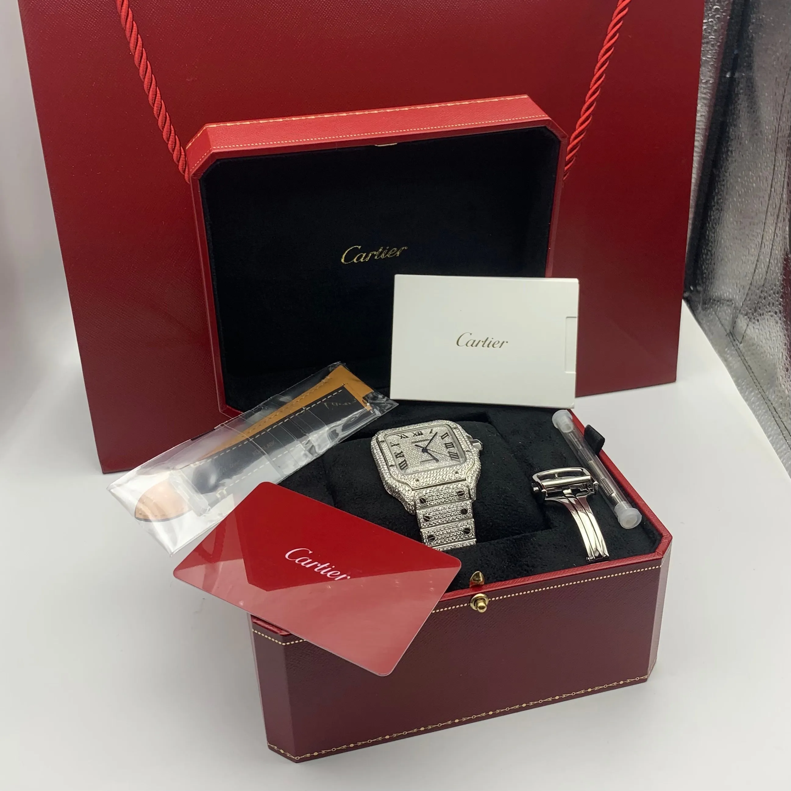 Iced Out Cartier Santos 40mm Diamond Watch 22.6ct