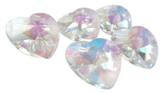 Iridescent AB Heart Chandelier Crystals Pack of 5