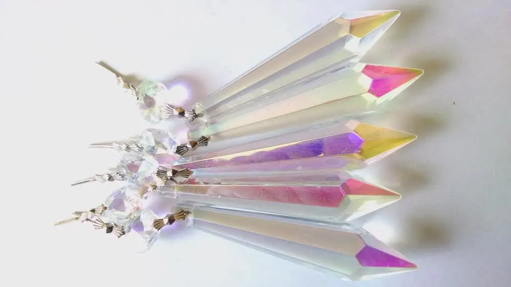 Iridescent AB Icicle Chandelier Crystals, Pack of 5 Pendant Ornaments
