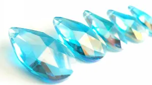Iridescent Aquamarine Teardrop Chandelier Crystals, 38mm Pack of 5