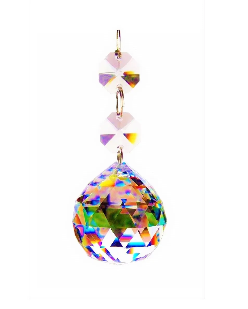 Iridescent Faceted Chandelier Ball Ornament, Gorgeous AB Lead Crystal